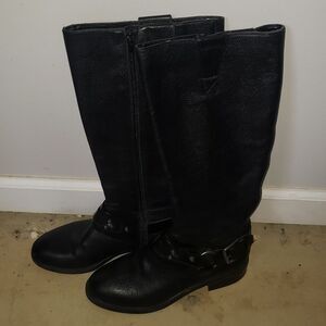 Nine West Boot Womens 7 Black Pebbled Leather "Jamisono" Moto Riding